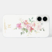 Coques Case-Mate iPhone Monogramme élégant floral rose écriture dorée (Verso (horizontal))