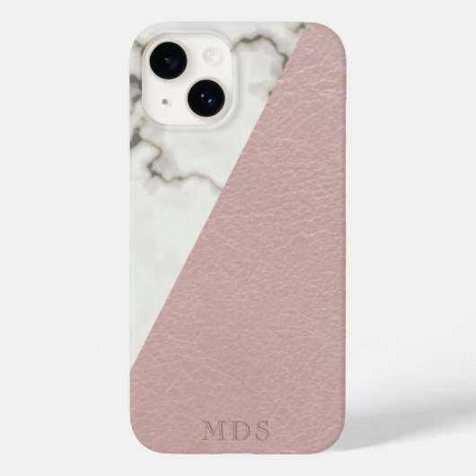 Coques Case-Mate iPhone Monogramme Élégant Marbre Blush Rose Faux Cuir (Verso)