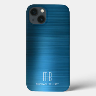 Case-Mate iPhone Case Monogramme Élégant Métal Brossé Bleu