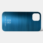 Coques Case-Mate iPhone Monogramme Élégant Métal Brossé Bleu (Verso (horizontal))