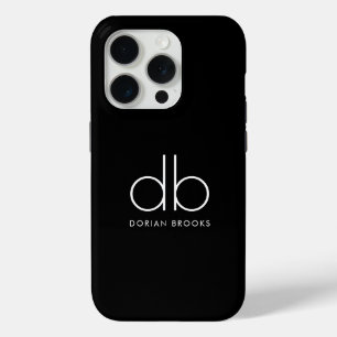 Coque iPhone 15 Pro Monogramme Élégant Minimal Classique Moderne Noir