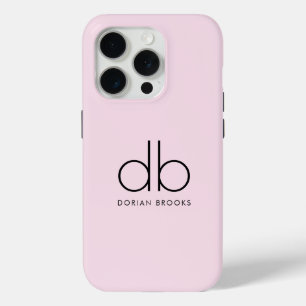 Coque iPhone 15 Pro Monogramme Élégant Minimal Classique Moderne Rose