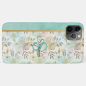 Coques Case-Mate iPhone Monogramme Elegant Mint Vert Aquarelle Floral (Dos (Horizontal))