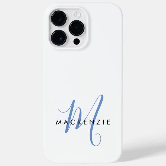 Coques Case-Mate iPhone Monogramme élégant moderne blanc bleu écriture (Verso)