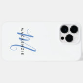 Coques Case-Mate iPhone Monogramme élégant moderne blanc bleu écriture (Verso (horizontal))