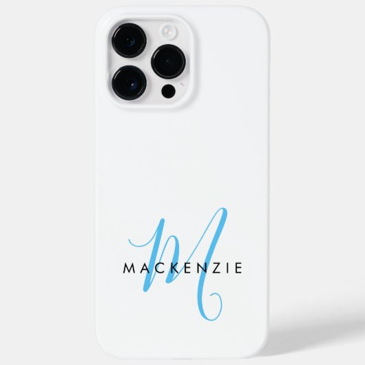 Coques Case-Mate iPhone Monogramme élégant moderne blanc ciel bleu script (Verso)