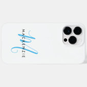 Coques Case-Mate iPhone Monogramme élégant moderne blanc ciel bleu script (Verso (horizontal))