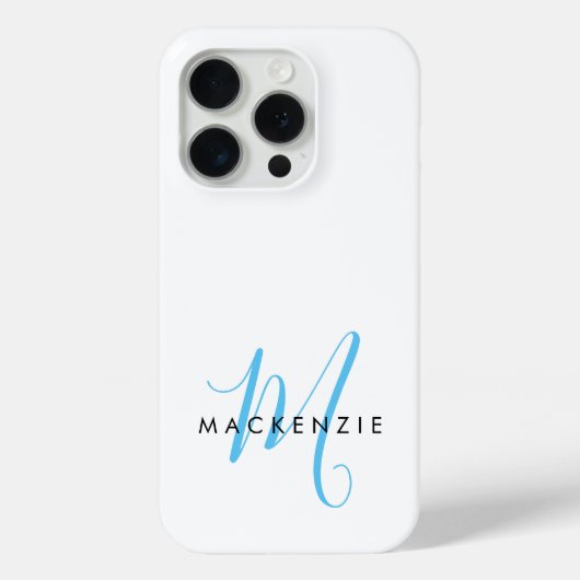 Coques Case-Mate iPhone Monogramme élégant moderne blanc ciel bleu script (Verso)