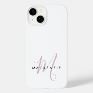 Coque Pour iPhone 14 Monogramme élégant moderne blanc rose blush écritu
