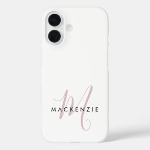 Coques iPhone 16 Monogramme élégant moderne blanc rose blush écritu