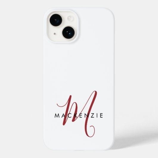 Coques Case-Mate iPhone Monogramme élégant moderne blanc rouge script (Verso)