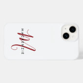 Coques Case-Mate iPhone Monogramme élégant moderne blanc rouge script (Verso (horizontal))