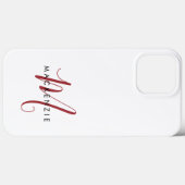 Coques Case-Mate iPhone Monogramme élégant moderne blanc rouge script  (Verso (horizontal))