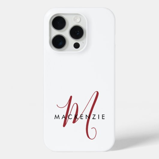 Coques Case-Mate iPhone Monogramme élégant moderne blanc rouge script (Verso)