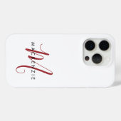 Coques Case-Mate iPhone Monogramme élégant moderne blanc rouge script (Verso (horizontal))