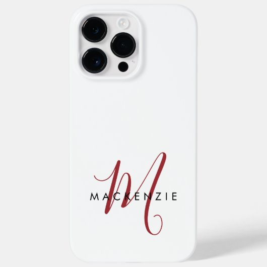 Coques Case-Mate iPhone Monogramme élégant moderne blanc rouge script (Verso)