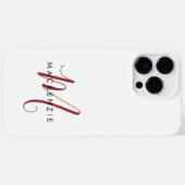 Coques Case-Mate iPhone Monogramme élégant moderne blanc rouge script (Verso (horizontal))