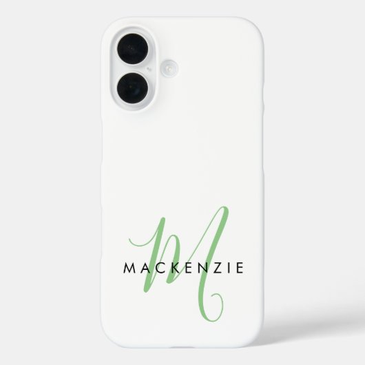 Coques Case-Mate iPhone Monogramme élégant moderne blanc vert écriture (Verso)