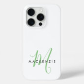 Coques Case-Mate iPhone Monogramme élégant moderne blanc vert écriture (Verso)