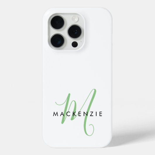 Coques Case-Mate iPhone Monogramme élégant moderne blanc vert écriture (Verso)
