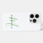 Coques Case-Mate iPhone Monogramme élégant moderne blanc vert écriture (Verso (horizontal))