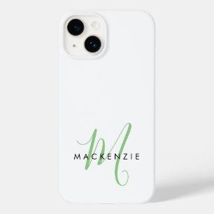 Coque Pour iPhone 14 Monogramme élégant moderne blanc vert écriture