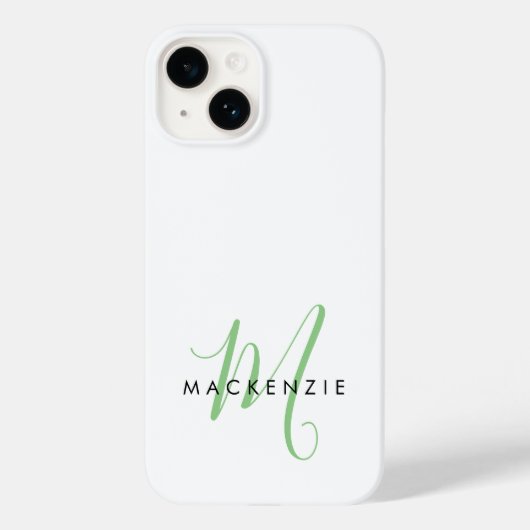 Coques Case-Mate iPhone Monogramme élégant moderne blanc vert écriture (Verso)