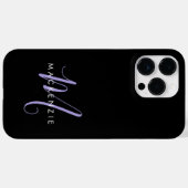 Coques Case-Mate iPhone Monogramme élégant moderne noir lavande écriture (Verso (horizontal))