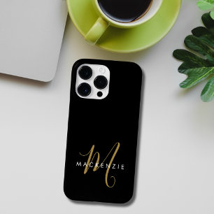 Coque Pour Pour iPhone 14 Pro Max Monogramme élégant moderne noir or écriture