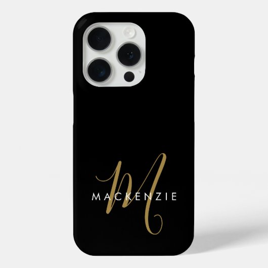 Coques Case-Mate iPhone Monogramme élégant moderne noir or écriture (Verso)