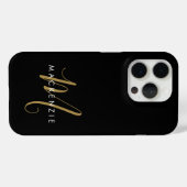 Coques Case-Mate iPhone Monogramme élégant moderne noir or écriture (Verso (horizontal))