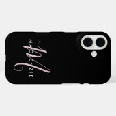 Coques Case-Mate iPhone Monogramme élégant moderne noir rose blush écritur (Verso (horizontal))
