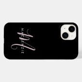 Coques Case-Mate iPhone Monogramme élégant moderne noir rose script (Verso (horizontal))