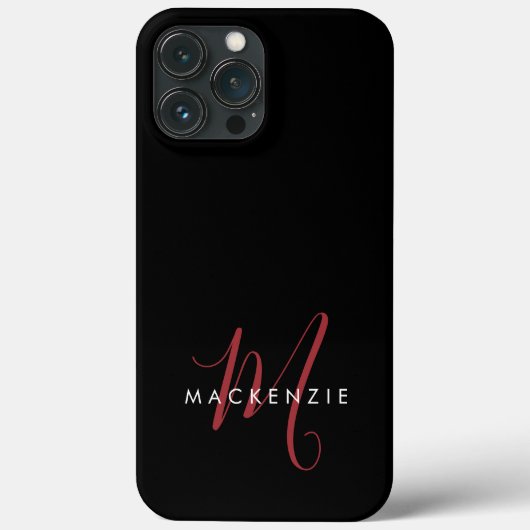 Coques Case-Mate iPhone Monogramme élégant moderne noir rouge script (Verso)