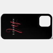 Coques Case-Mate iPhone Monogramme élégant moderne noir rouge script (Verso (horizontal))