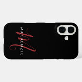 Coques Case-Mate iPhone Monogramme élégant moderne noir rouge script (Verso (horizontal))
