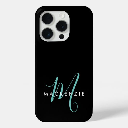 Coques Case-Mate iPhone Monogramme élégant moderne noir sarcelle écriture (Verso)