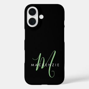 Coques iPhone 16 Monogramme élégant moderne noir vert écriture