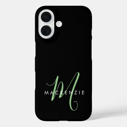 Coques Case-Mate iPhone Monogramme élégant moderne noir vert écriture (Verso)