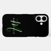 Coques Case-Mate iPhone Monogramme élégant moderne noir vert écriture (Verso (horizontal))