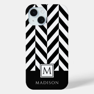 Coque Pour iPhone 15 Monogramme Élégant Noir Et Blanc