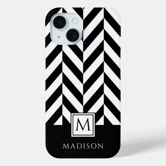 Coques Case-Mate iPhone Monogramme Élégant Noir Et Blanc (Verso)