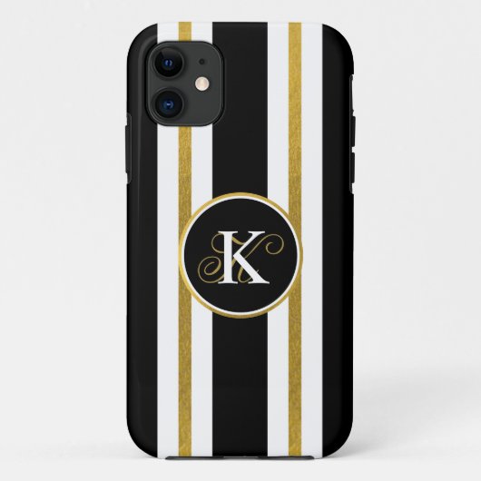 Coques Case-Mate iPhone Monogramme Elégant Noir & Or Personnalisé (Dos)
