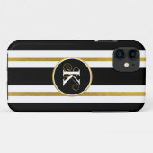 Coques Case-Mate iPhone Monogramme Elégant Noir & Or Personnalisé (Dos (Horizontal))