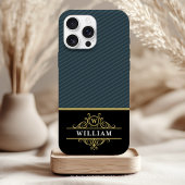 Coques Case-Mate iPhone Monogramme élégant noir or pinrayure grise