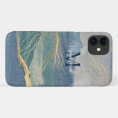 Coques Case-Mate iPhone Monogramme Elegant or & teintes de bleu paysage Ar (Dos (Horizontal))