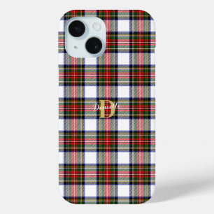 Coque Pour iPhone 15 Monogramme Élégant Personnalisé Nom Noël Plaid