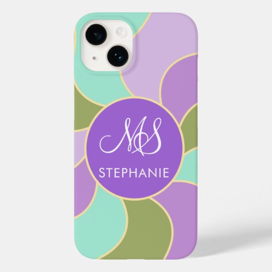 Coques Case-Mate iPhone Monogramme Élégant Purple Vert Rétro Vagues Soleil (Verso)