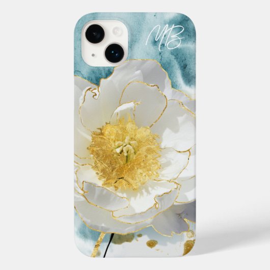 Coques Case-Mate iPhone Monogramme Élégant Simple Fleur Blanche Aquarelle (Verso)