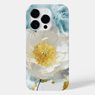 Coque Pour iPhone 14 Pro Monogramme Élégant Simple Fleur Blanche Aquarelle